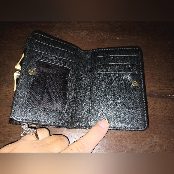 MYRA BAG SMALL BLACK COWHIDE WALLET WITH GOLD ACCENTS - Picture 2 of 8